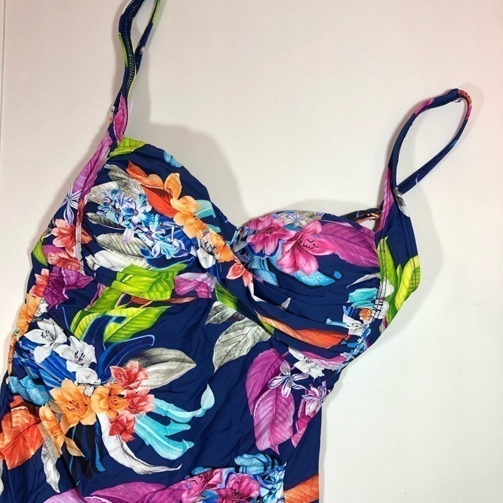 New La Blanca Blue Tropical Sweetheart One Piece 6 - Picture 7 of 11